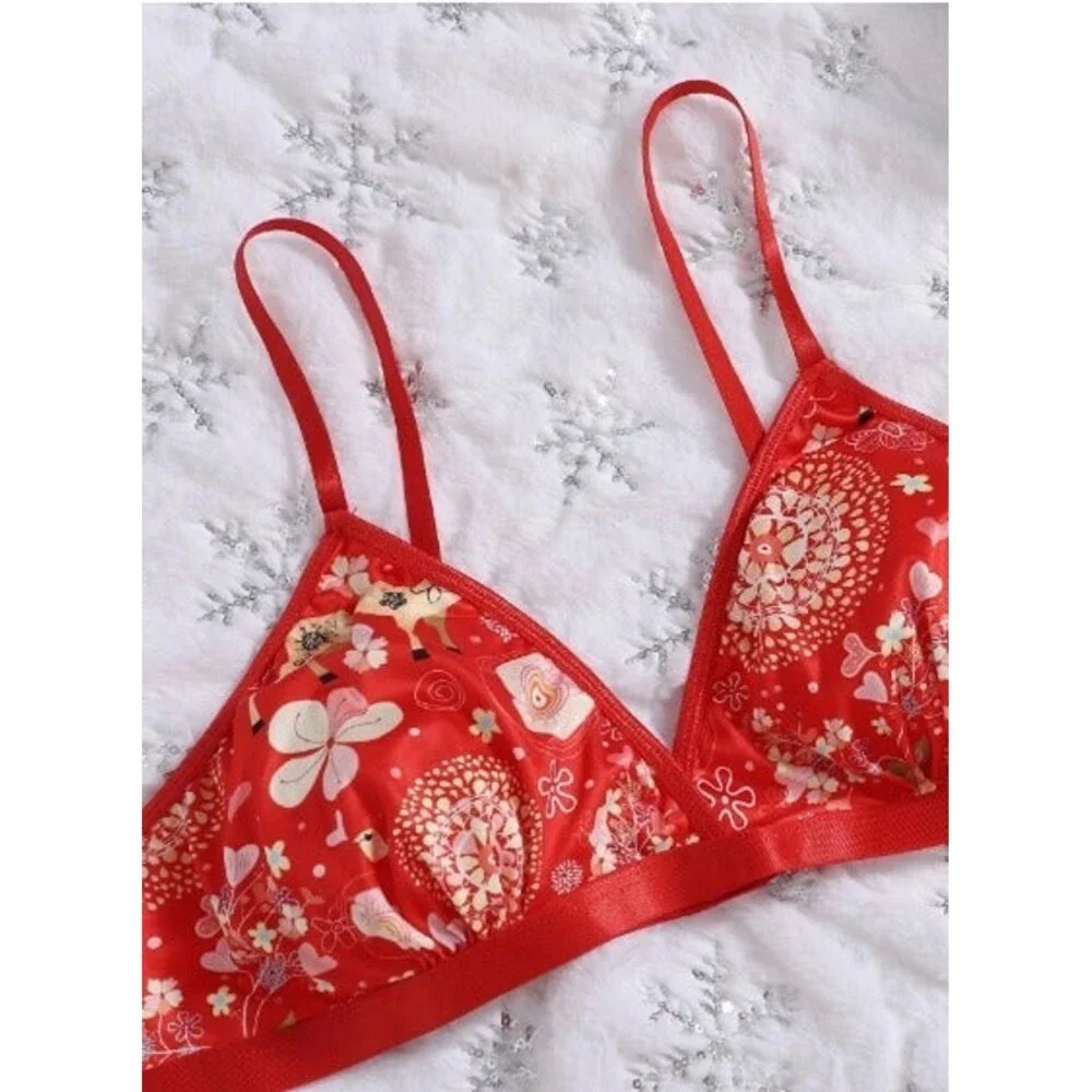 16 Plus (2X) Red Christmas Print 2 Piece Lingerie Set